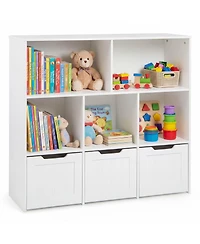 Gymax Toy Storage Organizer with 3 Movable Drawers 5 Open Cubbies and Hidden Wheels