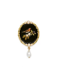 Fable England Robin Bramble and Pearl Brooch in Gold