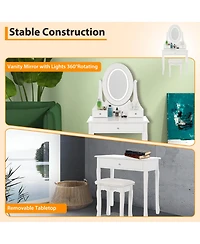 gaomon Vanity Table and Chair Set, Princess Kids Dressing Makeup Desk with Rotating Led Mirror, Cushioned Stool, Storage Drawers