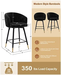 Bekrvio 26" Swivel Counter Height Bar Stools, Upholstered Barrel Back Kitchen Island Stools