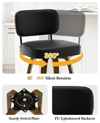 Bekrvio 29" Swivel Bar Stool, Pu Leather Back with Footrest and Solid Wood Frame, Height for Kitchen Island, Mid-Century Modern