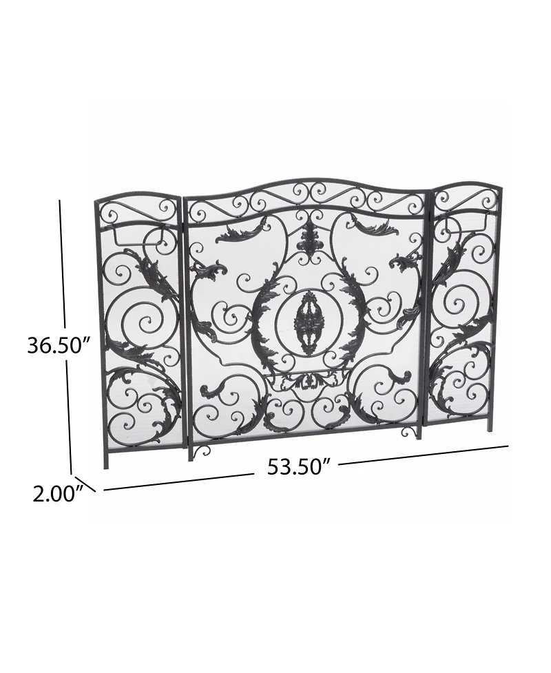 sumyeg Traditional 3 Panel Folding Fireplace Screen with Iron Frame and Decorative Scrollwork