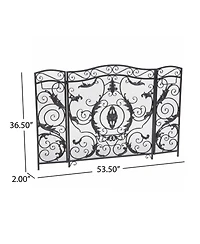 sumyeg Traditional 3 Panel Folding Fireplace Screen with Iron Frame and Decorative Scrollwork