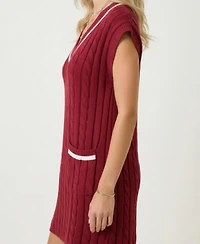 Modenaire Women's Cable-Knit V-Neck Mini Sweater Dress