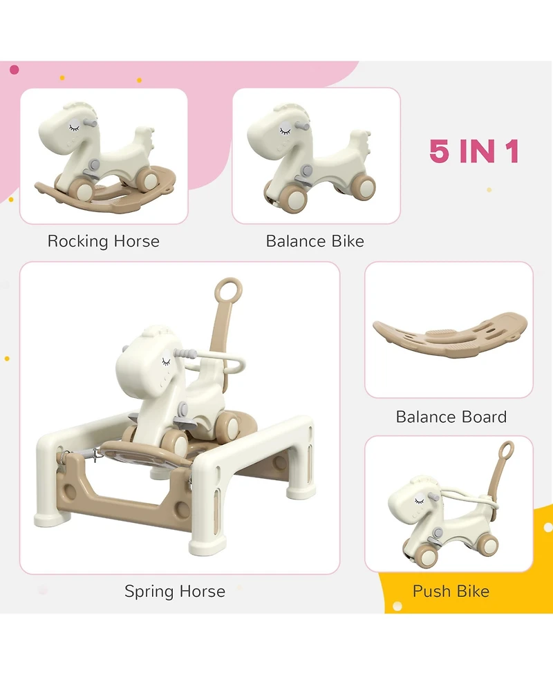 Glintex 5-in-1 Rocking Horse with Balance Board, Push Handle & Footrest, 66-lb Capacity, Ages 1-3