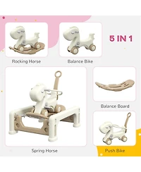 Glintex 5-in-1 Rocking Horse with Balance Board, Push Handle & Footrest, 66-lb Capacity, Ages 1-3