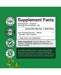 Nature's Craft Saw Palmetto Extract Herbal Supplement, 500 Milligram per Serving, Plant Sterols and Flavonoids, 100 Capsules