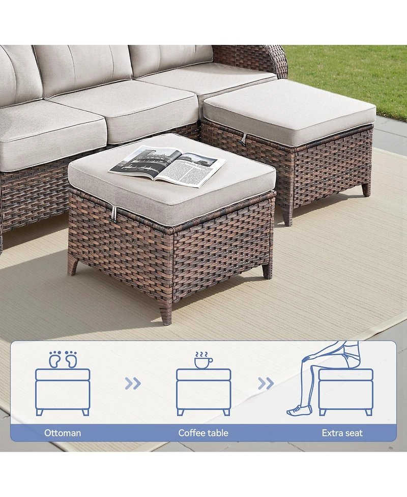 Pocassy High Back Patio Furniture Set with 5-Inch Thick Cushion, 6-Piece Outdoor Conversation Sofa, Swivel Rocker Chairs and Ottomans