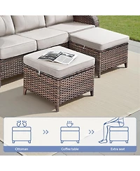 Pocassy High Back Patio Furniture Set with 5-Inch Thick Cushion, 6-Piece Outdoor Conversation Sofa, Swivel Rocker Chairs and Ottomans