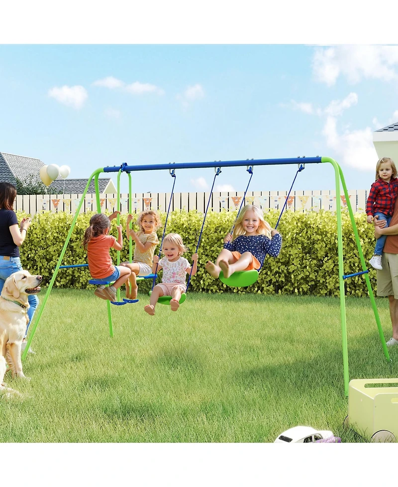 Glintex Metal Swing Set for Kids with Glider and 2 Swing Seats, Adjustable A-Frame Backyard Playset That Holds 396 lbs