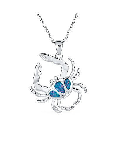Bling Jewelry Sand Crab Pendant Necklace Created Blue Opal Tropical Nautical Beach .925 Sterling Silver