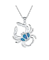 Bling Jewelry Sand Crab Pendant Necklace Created Blue Opal Tropical Nautical Beach .925 Sterling Silver