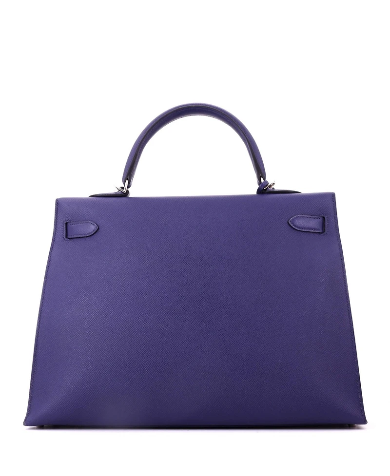 Pre-Owned Hermes Kelly 35 Handbag Blue Epsom with Palladium Hardware