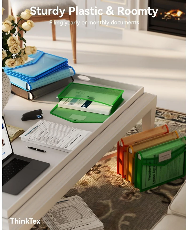 Danrong Transparent Plastic Expanding File Folders Snap Closure Large Capacity Sturdy Document Organizers