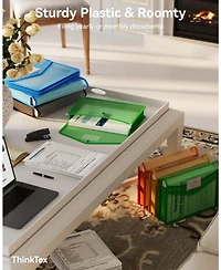 Danrong Transparent Plastic Expanding File Folders Snap Closure Large Capacity Sturdy Document Organizers