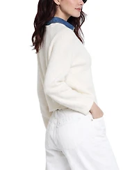 Central Park West Women's Nash Ribbed-Knit Denim Long-Sleeve Sweater