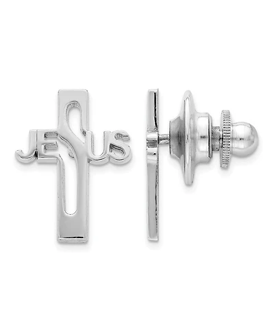 Curata Jewelry Men's Sterling Silver Rhodium-plated Jesus Cross Tie Tac