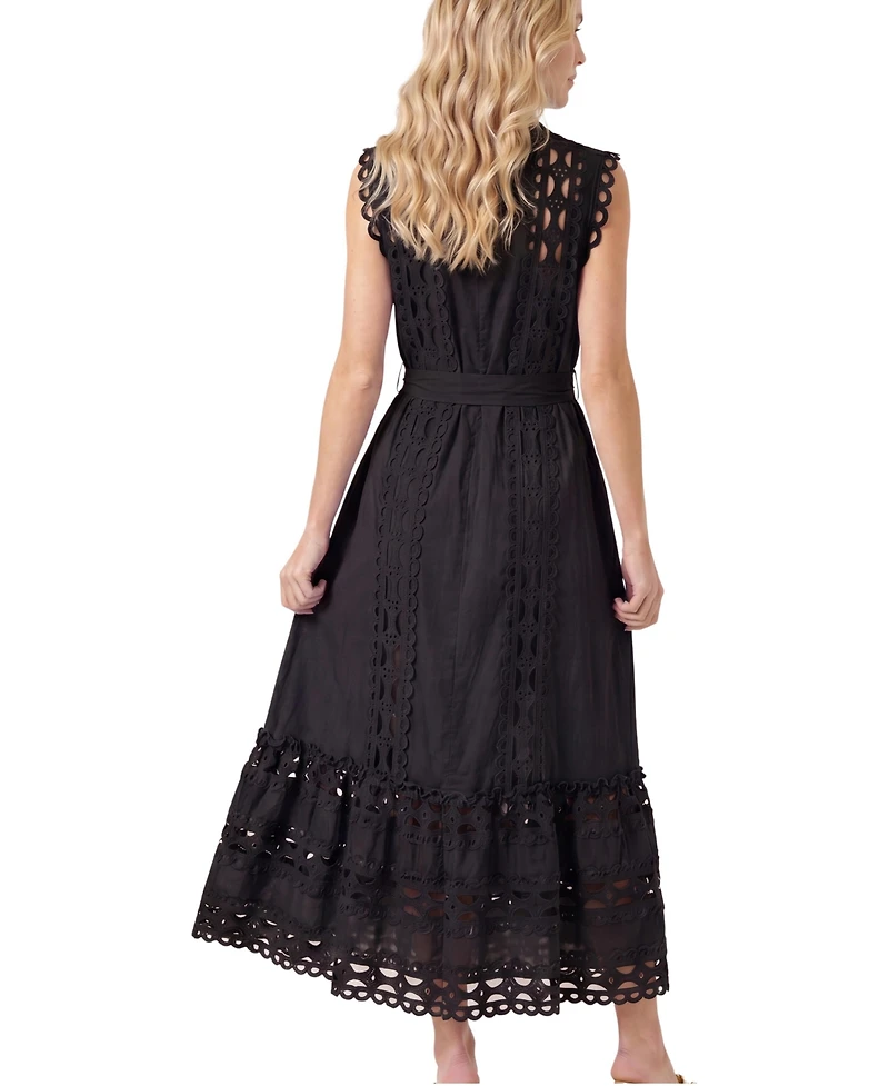 Modenaire Women's Sleeveless High-Neck Lace Overlay Maxi Dress