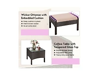 5 Pcs Patio Rattan Sofa Ottoman Furniture Set with Cushions