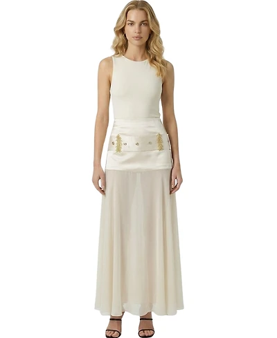 Modenaire Women's High-Waisted Sheer Maxi Skirt