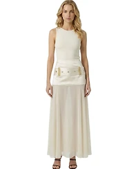 Modenaire Women's High-Waisted Sheer Maxi Skirt