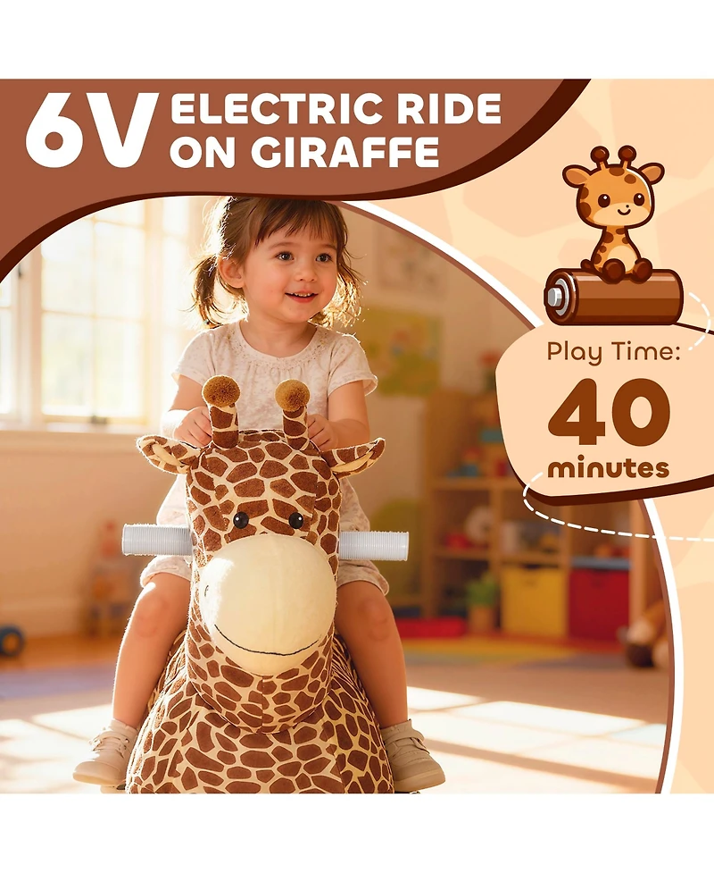 Glintex 6V Kids Electric Ride On Giraffe with Washable Cover, 55-lb Capacity, Ages 1.5-5