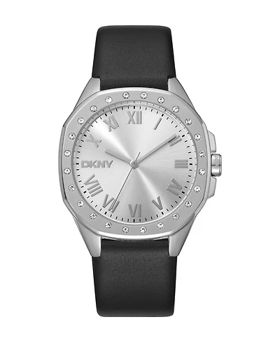 Dkny Women's Quartz Evening Water-Resistant Black Leather Watch, 36mm