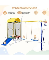 Glintex 5-in-1 Backyard Playset with 40 in Trampoline, Slide, Swing Set, 330 lb Capacity, Ages 8+
