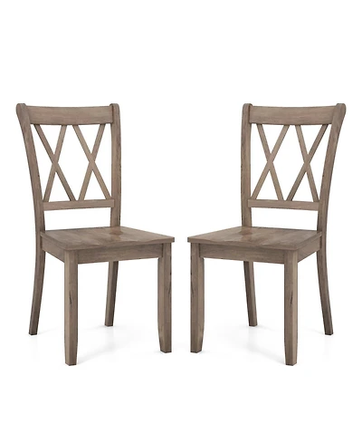 Mecale Set of 2 Cross Back Rubber Wood Dining Chairs
