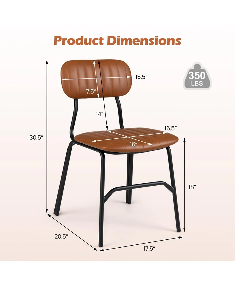 Mecale Set of 2 Modern Dining Chairs with Ergonomic Back Metal Legs Exquisite Rivet and Embellished Edges