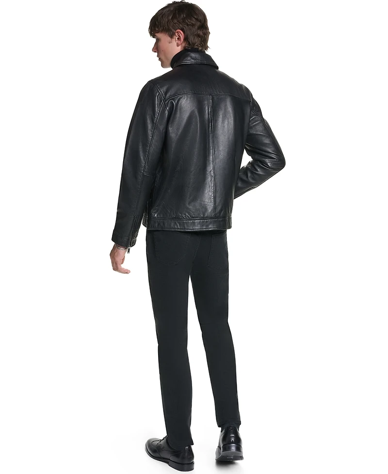 Karl Lagerfeld Paris Men's Collared Leather Jacket