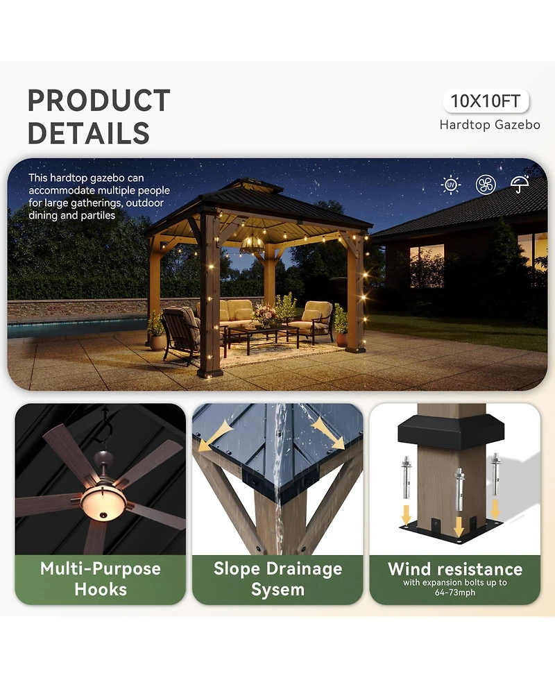 Aoxun Aluminum Hardtop Gazebo, Double Steel Roof Pavilion with Drainage System and Textilene Netting