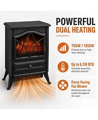 Freestanding Electric Fireplace Stove Heater, Portable Indoor Space Heater With Realistic Led Flame Effect And Quiet Operation For Living Room, Office