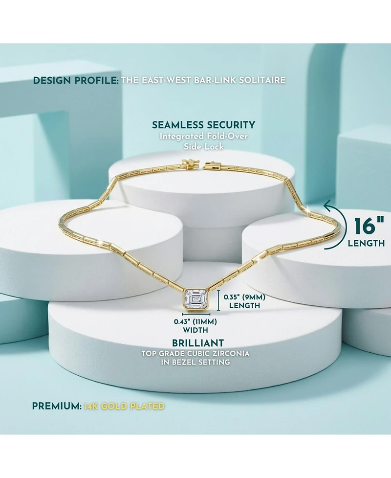 14K Gold Plated Cubic Zirconia East-West Solitaire Necklace
