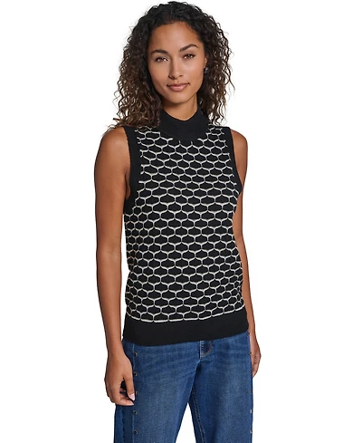 Karl Lagerfeld Paris Women's Mock Neck Sleeveless Sweater