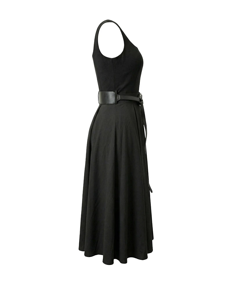 Modenaire Women's Belted Scoop-Neck Structured Bodice Midi Dress