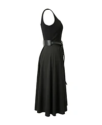 Modenaire Women's Belted Scoop-Neck Structured Bodice Midi Dress