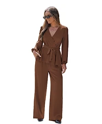 Cupshe Women's Elegant V-Neck Top and Wide-Leg Pants Matching Set