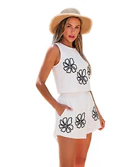 Cupshe Women's Floral Embroidered Sleeveless Crop Top and Wrap Front Skort Outfits
