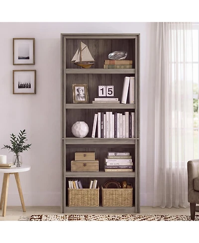 71" Tall 5-Tier Farmhouse Bookcase with Doors, Industrial Open Display Shelves for Living Room, Home Office, Bedroom