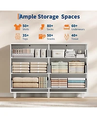 Modern Minimalist Fluted Wide Dresser Chest Of Drawers - 6 Drawer Clothing Storage Cabinet For Bedroom Small Space Nursery Living Room Or Entryway