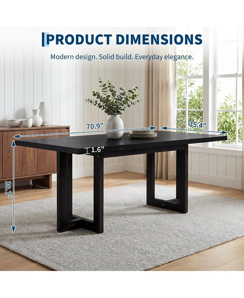 71 Inch Rectangular Dining Table With H Shaped Legs and Thick Wood Grain Top, Seats 6 8 Diners, Farmhouse Style For Kitchen Room