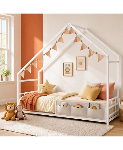 Ironck Twin Size Floor Bed Frame with Metal Slats