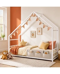 Ironck Twin Size Floor Bed Frame with Metal Slats