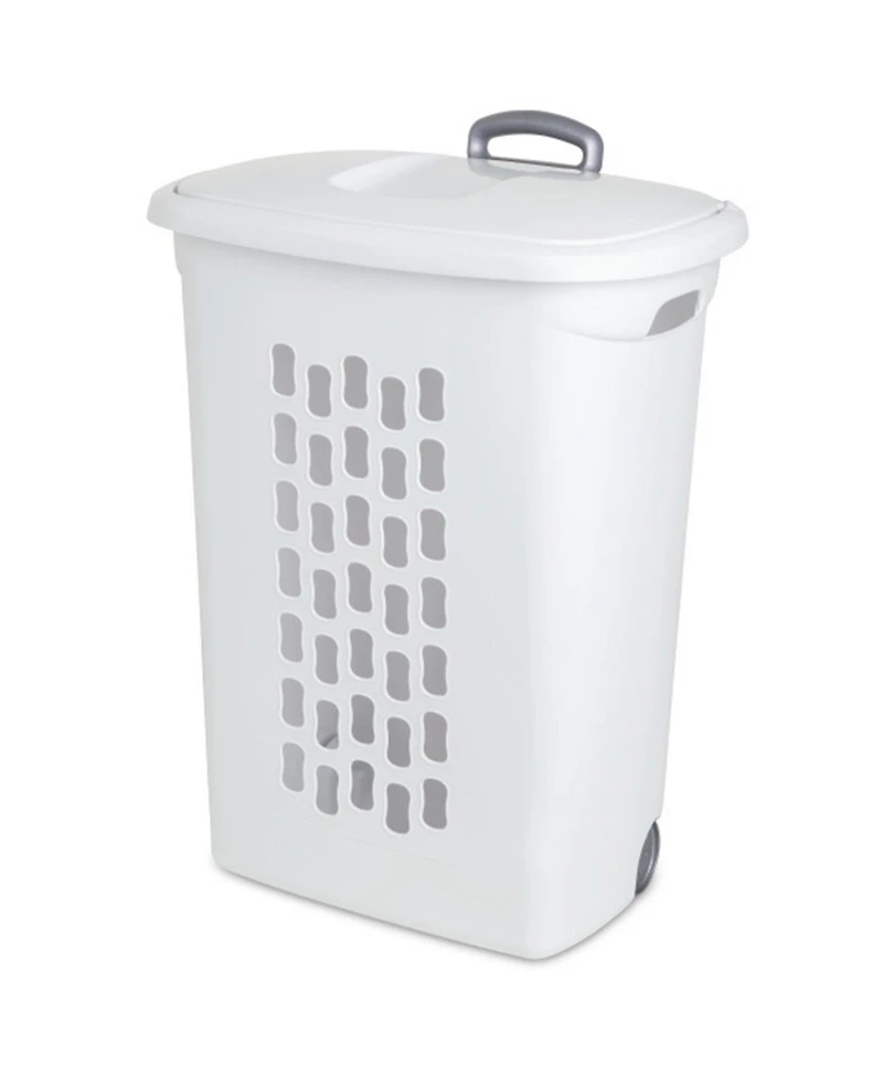 Sterilite White Laundry Hamper With Lift-Top, Wheels, And Pull Handle