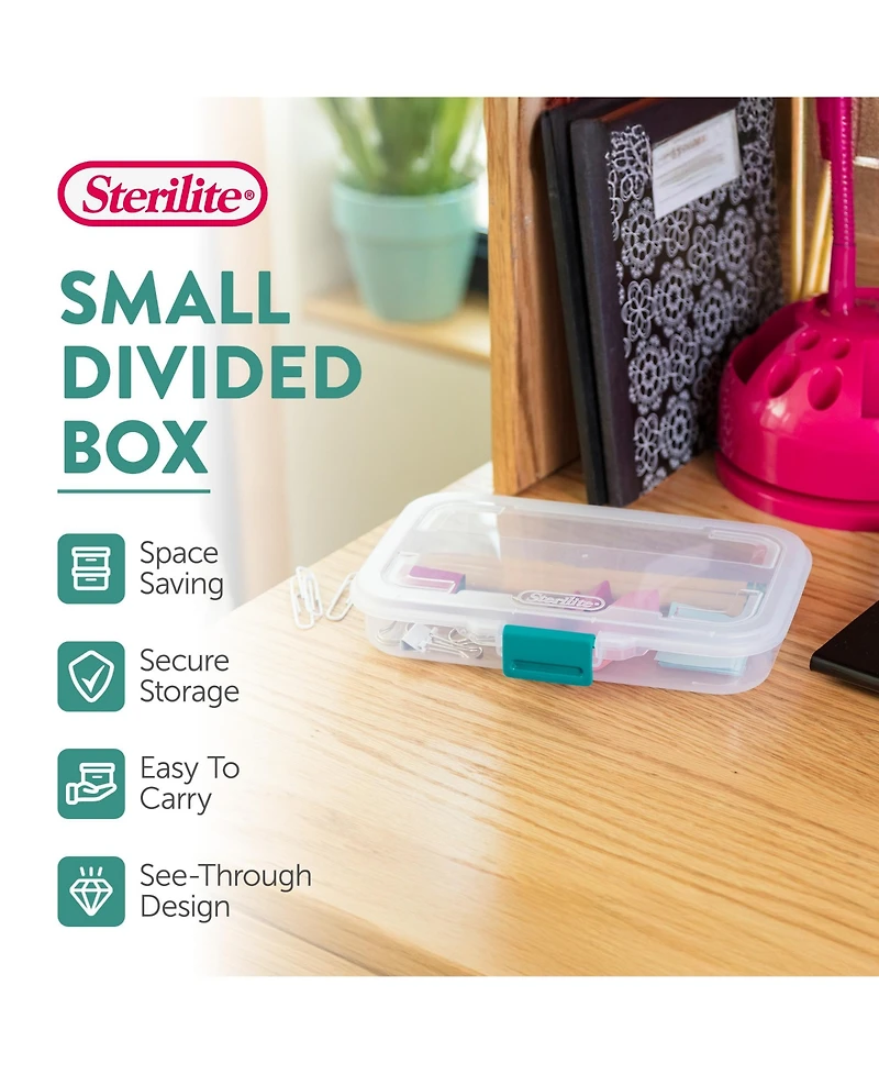 Sterilite Convenient Small Divided Clear Storage Pencil Box and Latch Lid, 12 Pack