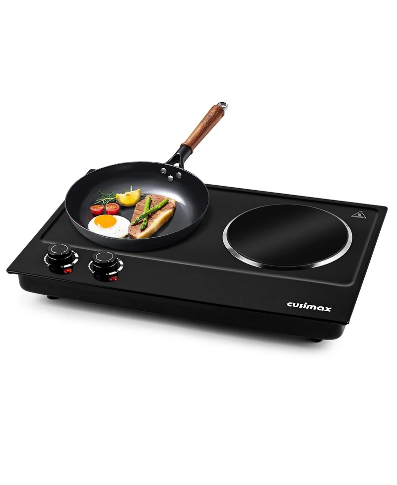 Cusimax 1800W Infrared Ceramic Electric Two Portable Countertop 2 Knob Temperature Control Easy Clean Cooktops