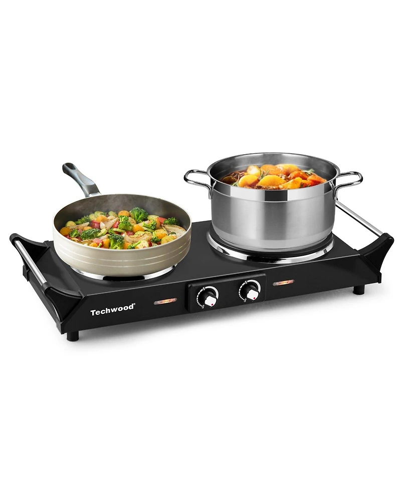 Techwood 1800W Stainless Steel Dual Hot Plate with Handles, for Kitchen, Dorm, and Camping