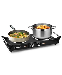 Techwood 1800W Stainless Steel Dual Hot Plate with Handles, for Kitchen, Dorm, and Camping