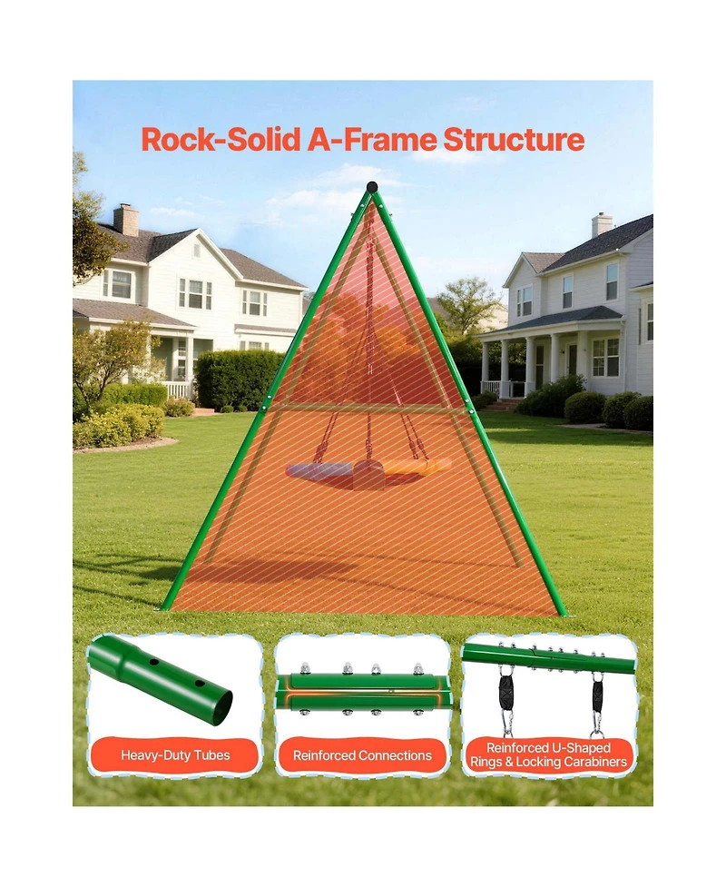 Glintex Backyard A-Frame Swing Stand, 32 in Saucer and Belt Seat, 440 lb Capacity, Ages 3-12